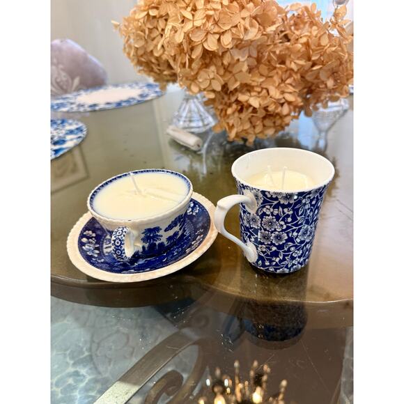 Lemon Bergamot , Sea Breeze Candle in a spode blue and white teacup - Picture 3 of 9